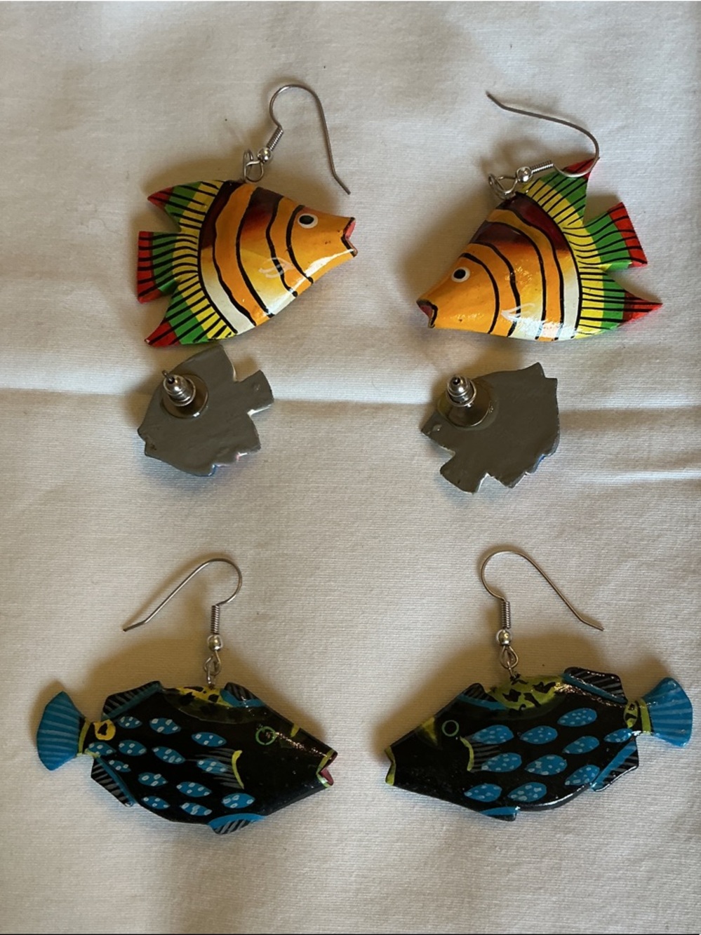 Hand-Painted Colorful Wooden Fish Earring Bundle - Picture 2 of 2